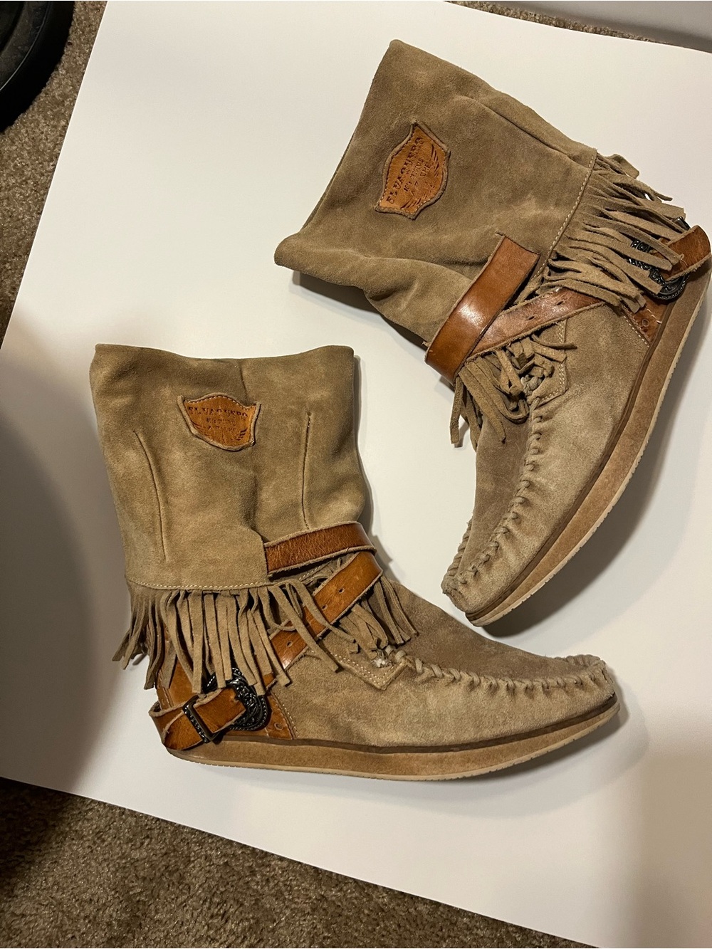 El Vaquero Apache Fringe Moccasin Boots | EU 40 US 9 | Handmade Italian Suede
